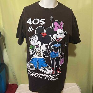 40s & Shorties Mickey Minnie Men's Brown T Shirt Size Large